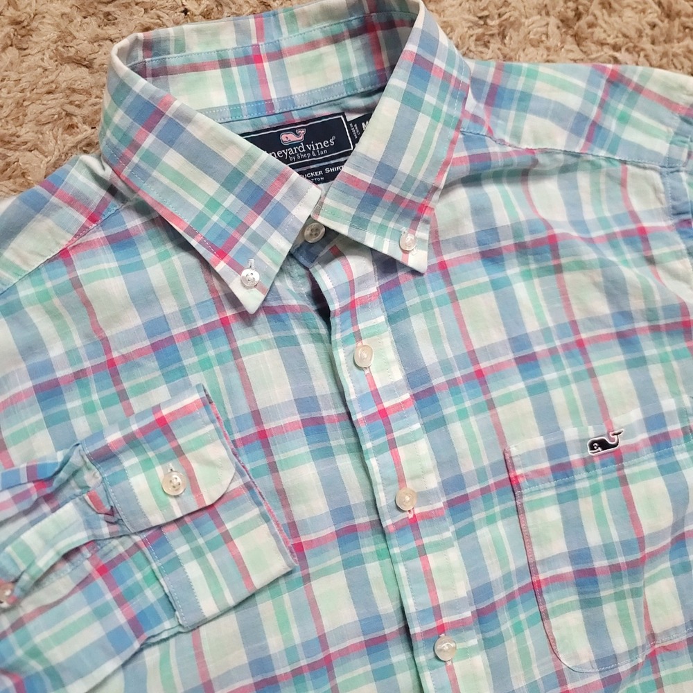 Vineyard Vines Tucker Shirt Mens M Blue Plaid Slim Fit Cotton Button Down L/S